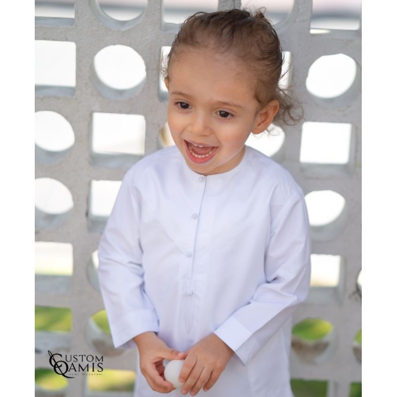 Emirati Thobe Kids Fabric Luxury White Satin