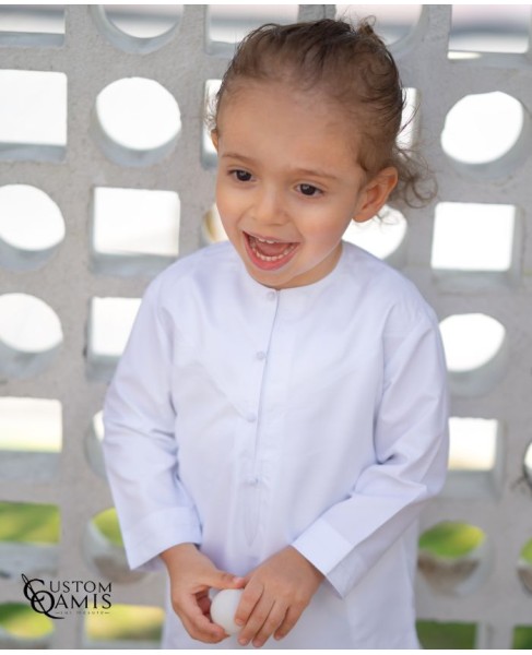 Al Masaf Thobe New Linen Fabric beige color white emroidery