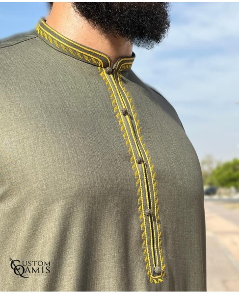 Qamis Al Masaf Tissu New Cashmere Wool Vert Grisé