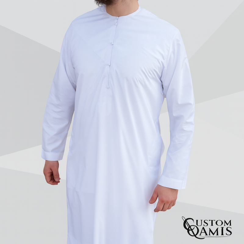 Qamis Emirati tissu Luxury blanc satiné