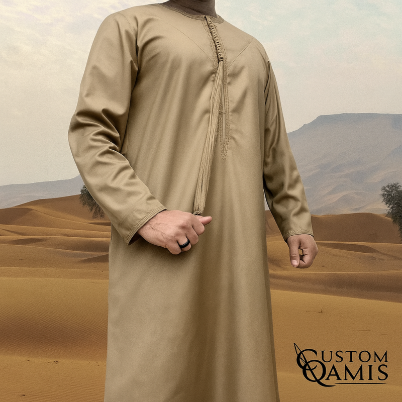 Emirati Thobe fabric Cashmere Wool Beige with Tarboucha (lash)