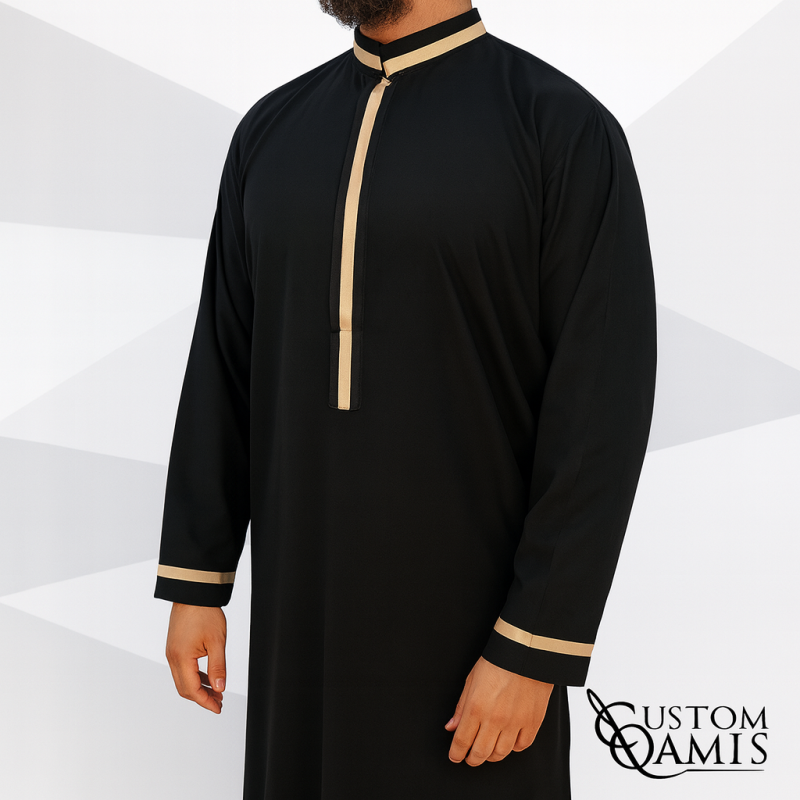 Trend thobe fabric Platinium black and beige strips