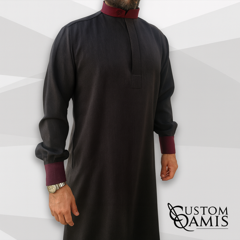 Elegance thobe fabric Imperial charcoal grey and burgundy