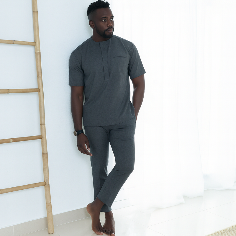 African Caftan Grey Cashmere Wool